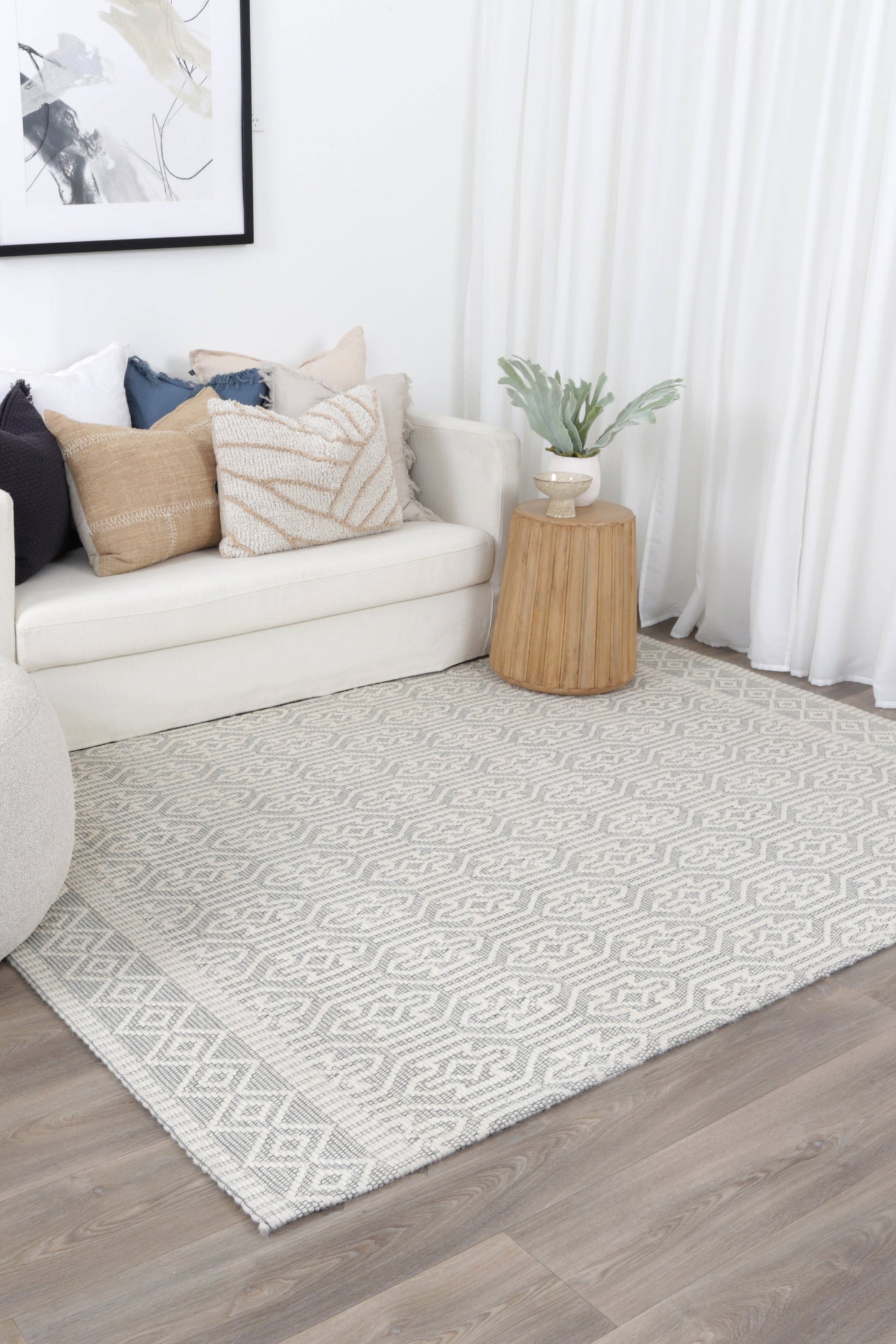 Copacabana Geometric Light Grey Wool Rug