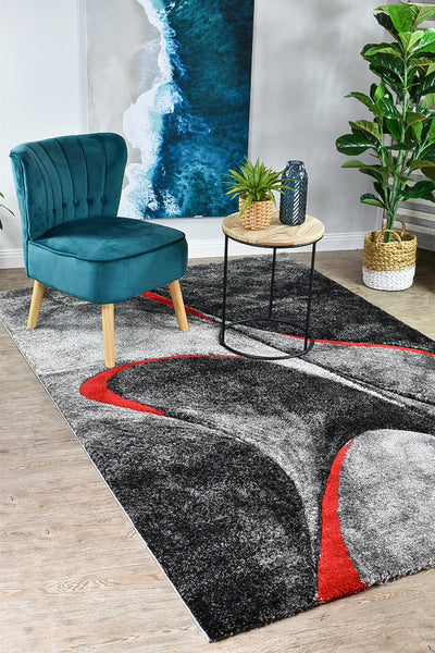 Dahlia 37 Dark Grey Red Rug