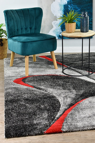 Dahlia 37 Dark Grey Red Rug