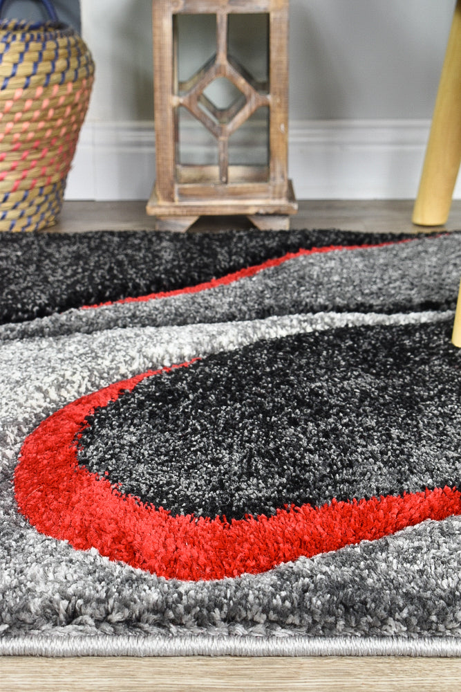 Dahlia 37 Dark Grey Red Rug