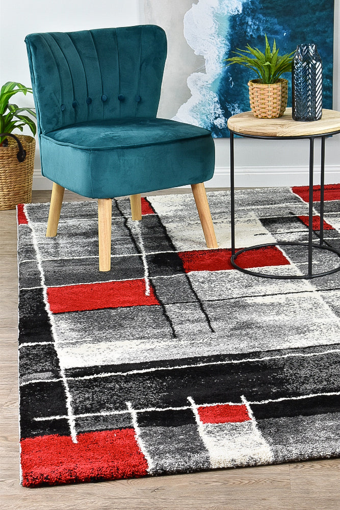 Dahlia 297 Dark Grey Red Rug