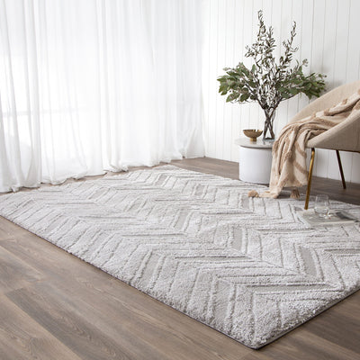 Tender Chevron Silver Shag Rug