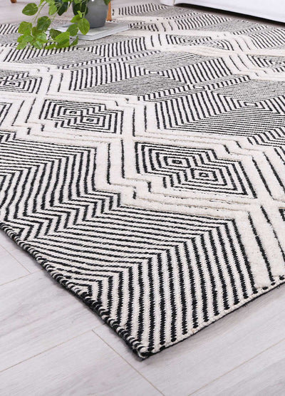 Himadri Lattice Black & White Contemporary Wool Blend Rug Brand Ventures |Treasures of Turkey