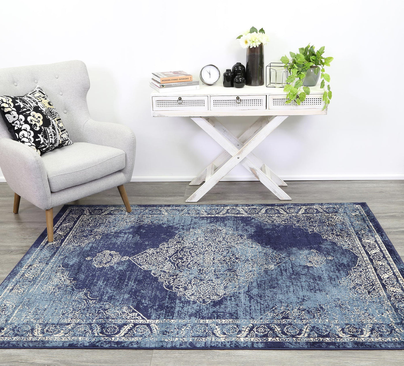 Delilah Navy Blue Distress Rug Brand Ventures