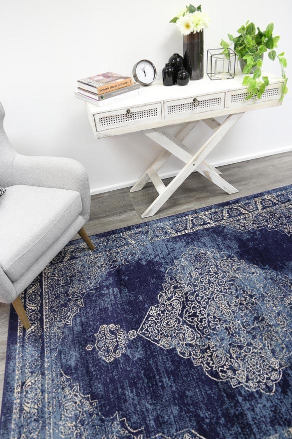 Delilah Navy Blue Distress Rug Brand Ventures