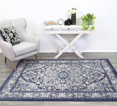 Delilah Navy Blue Transitional Rug Brand Ventures