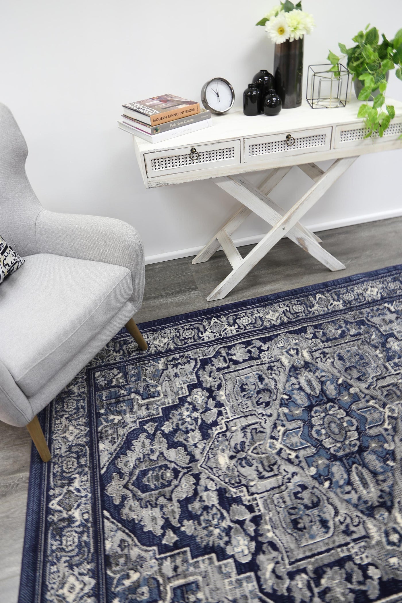 Delilah Navy Blue Transitional Rug Brand Ventures